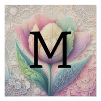 Fleur de tulipe bleu violet rose de dentelle monog