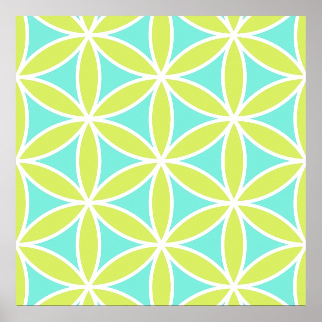 Poster Fleur de vie Grandes Ptn Turquoise de chaux et bla (Devant)