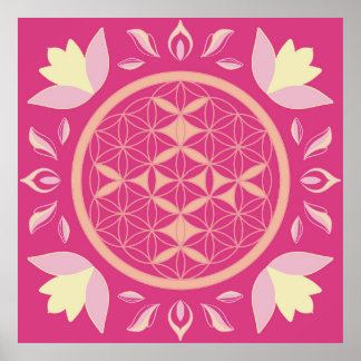 Poster fleur de vie rose