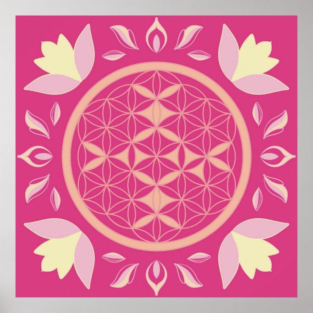 Poster fleur de vie rose (Devant)