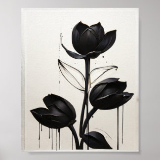 Poster Fleur d'encre minimaliste Art floral Abstrait en n