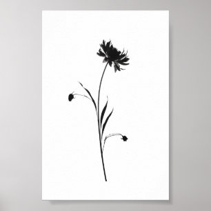 Poster Fleur d'encre minimaliste Art floral Abstrait en n