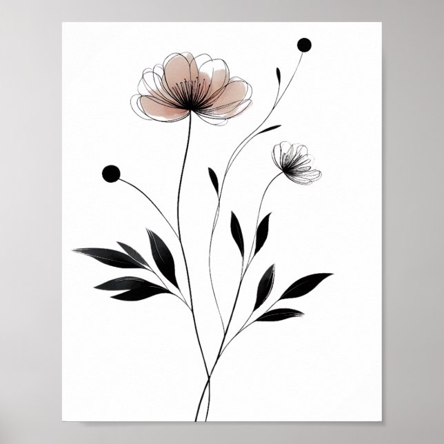 Poster Fleur d'encre minimaliste Art floral Abstrait en n (Devant)