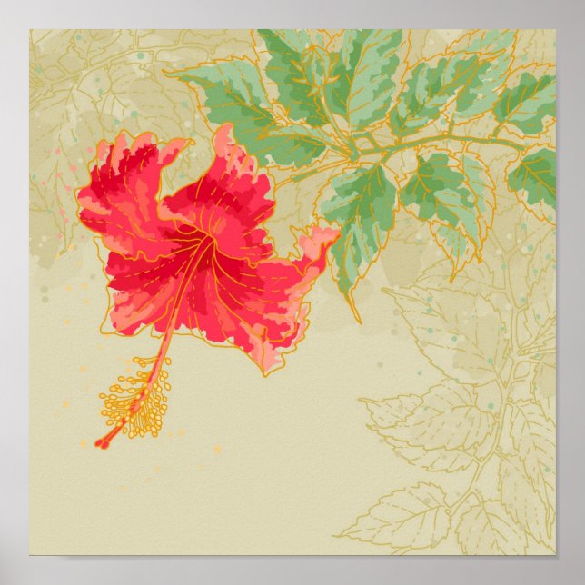 Poster Fleur d'Hibiscus sur arrière - plan tonique (Devant)