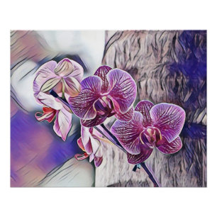 Poster Fleur d'orchidée violette sur un tableau en bois
