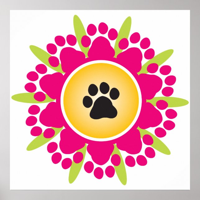 Poster Fleur Empreinte de patte (Devant)