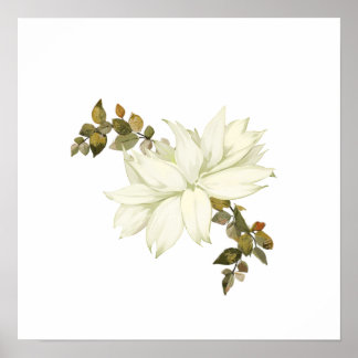 Poster Fleur et feuillage blancs simplistes