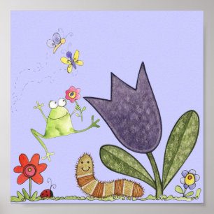 Poster fleur et grenouille