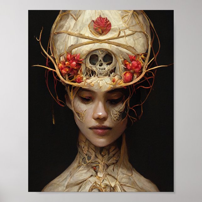 Poster Fleur et os 2 Surreal Gothic Imaginaire Art (Devant)