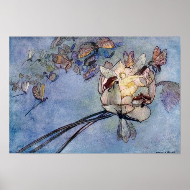 Poster Fleur et papillons de Warwick Goble (Devant)