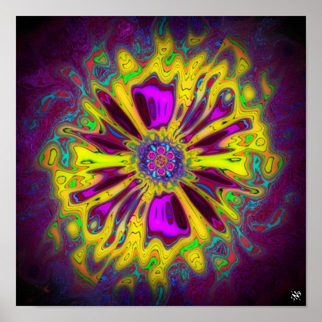 Poster Fleur étoilée en floraison v2 motif pareidolia (Devant)
