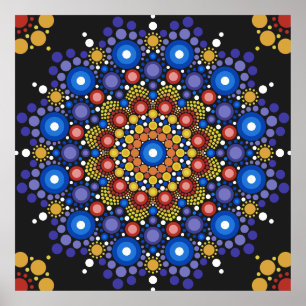 Poster Fleur Fractal Dotée Rétro Mandala