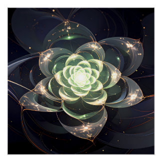 Poster Fleur fractale verte éthérée Mur cosmique mystique