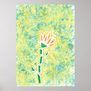 Poster Fleur géométrique orange sur fond abstrait