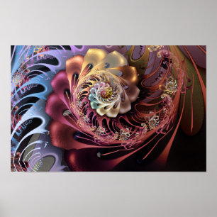 Poster Fleur Intriquée de Flamme Fractale en Spirale de B