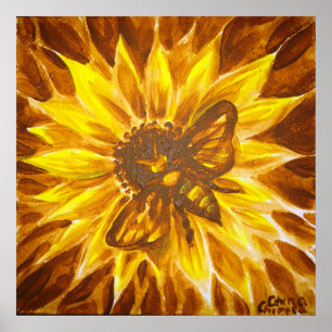 Poster Fleur jaune et abeille