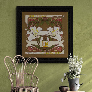 Poster Fleur Lys Blanche Signifiant Style Vintage Foncé