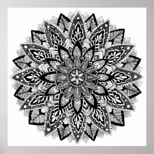 Poster Fleur Mandala noir et blanc