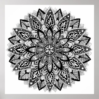 Poster Fleur Mandala noir et blanc