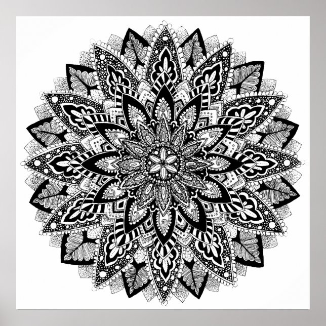 Poster Fleur Mandala noir et blanc (Devant)