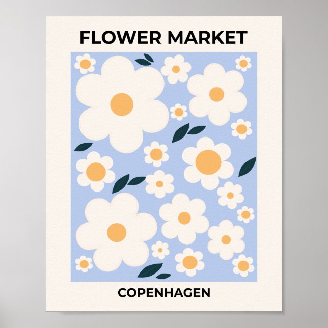 Poster Fleur Marché Copenhague Fleurs Bleu Bleu Blanc Flo (Devant)