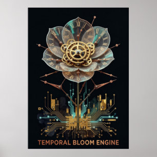 Poster Fleur Mécanique Steampunk : Moteur de Floraison Te