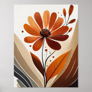 Poster Fleur minimaliste orange
