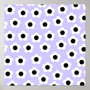 Poster Fleur noire et blanche mignonne avec Arrière - pla