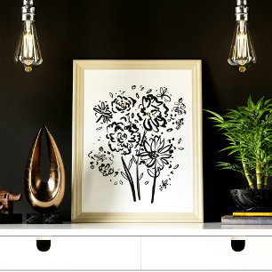 Poster Fleur noire et blanche moderne (mat)