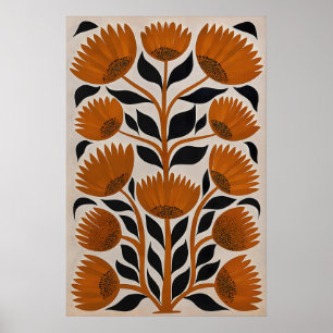 Poster Fleur Orange Rétro Imprimé Moderne du Milieu du Si