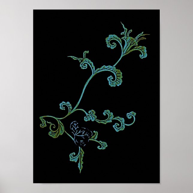 Poster Fleur Ornée Bleue Et Or (Devant)