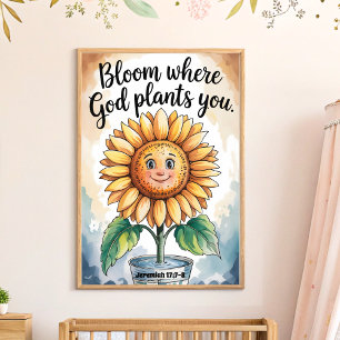 Poster Fleur où Dieu vous Plante Christian Nursery Art