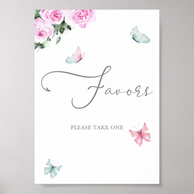 Poster Fleur papillon Baby shower Fleur Fille Faveurs (Devant)