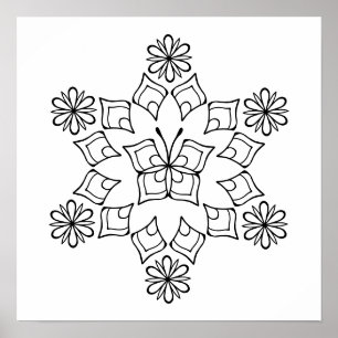 Poster Fleur papillon Mandala Coloration adulte