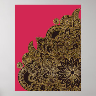 Poster Fleur parties scintillant en faux or très tendance