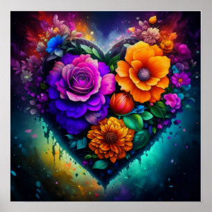 Poster Fleur plein coeur Saint Valentin