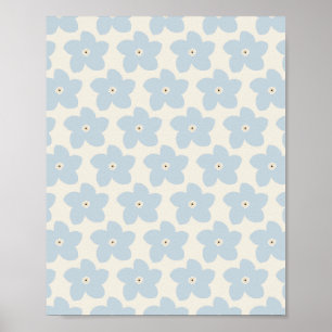 Poster Fleur Rétro Bleu Clair Et Crème