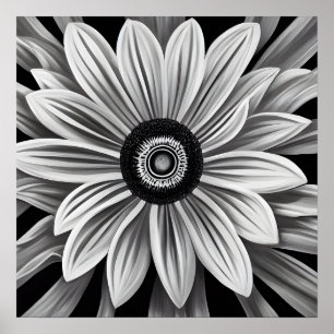 Poster Fleur rétro noir et blanc