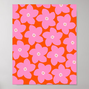Poster Fleur Rétro Orange Et Rose