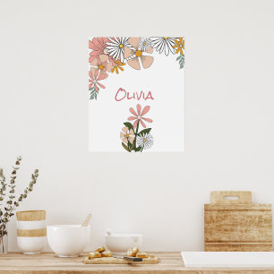 Poster Fleur Rétro Pour Salle Fille