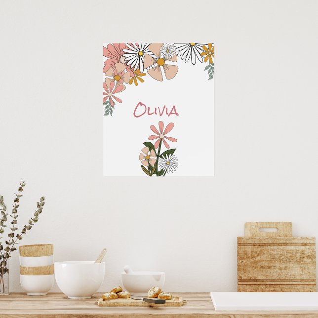 Poster Fleur Rétro Pour Salle Fille (Cuisine)