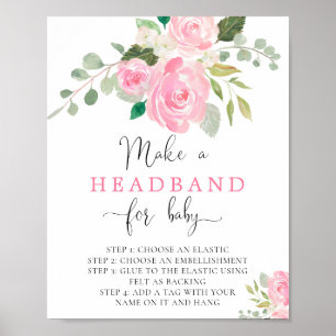 Poster Fleur rose Faire un bandeau pour baby shower