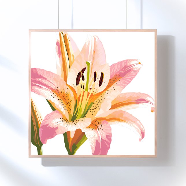 Poster Fleur rose Lily | Aquarelle peinture florale (Créateur téléchargé)