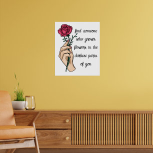 Poster Fleur rose vintage mignonne et devis d'amour perso