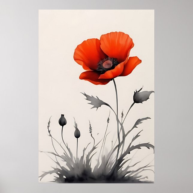 Poster Fleur rouge aquarelle (Devant)