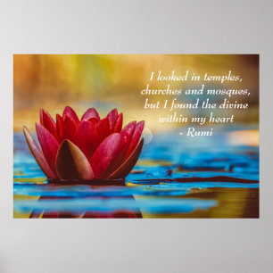 Poster Fleur rouge Lotus sur Citation spirituelle d'eau b