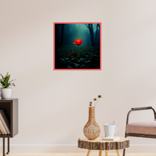 Poster Fleur rouge lumineuse unique Art