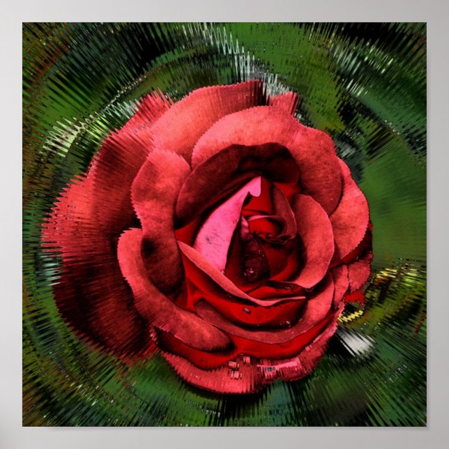 Poster Fleur Rouge Rose En Fleur Art Abstrait (Devant)