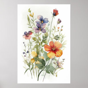 Poster fleur sauvage aquarelle