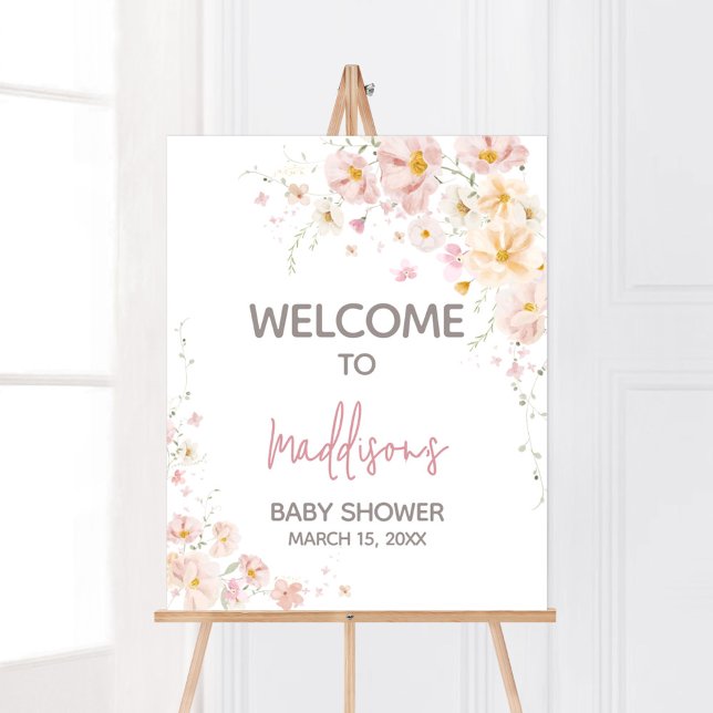 Poster Fleur sauvage Baby in Bloom Baby shower Bienvenue (Baby in Bloom Baby Shower Welcome Sign)